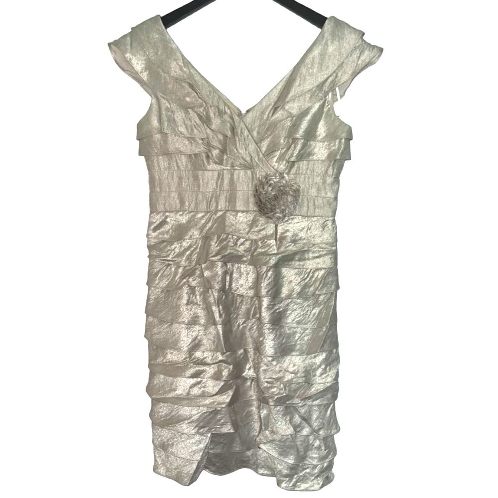 Fancy London Times Sleeveless Metallic Gold Ruffle Tiered Cocktail Mini Dress